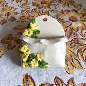 Vintage Ceramic Yellow Flower Wall Pocket